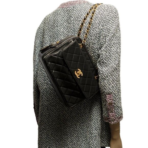 Chanel VTG Brown Lambskin Leather GM Medium Shoulder Flap Camera Bag Rare GHW - Picture 16 of 16